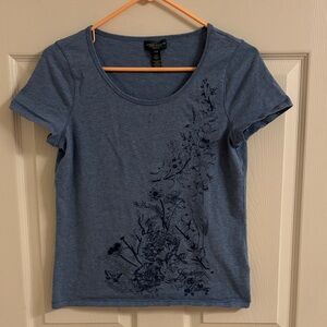croft & barrow blue short sleeve scoop neck tee with floral print